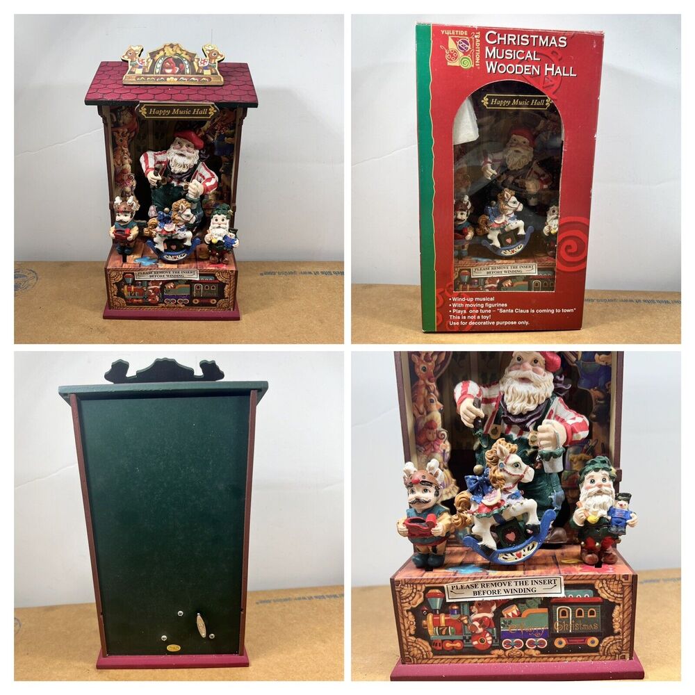Christmas Musical Wooden HALL Wind-Up Santa Tune Santa Claus Coming to Town vid